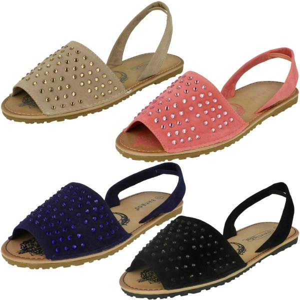 Spot On Ladies Spot On Elasticated Slingback Open Toe Flat Sandals