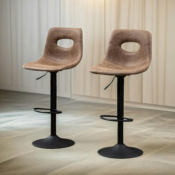 Rafaelo Mobilia 2PC Height Adjustable 360 Swivel Bar Stools Set With Shell Backrest Brown