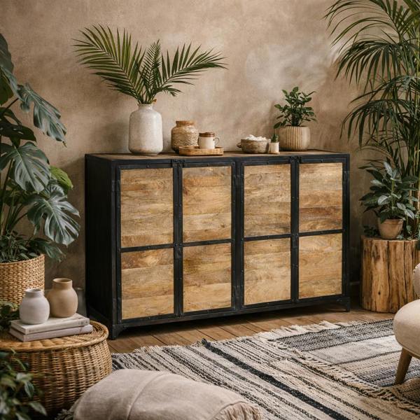 Wyld Haus Oulu Industrial Reclaimed Wood and Metal Vintage TV Unit 2 Doors