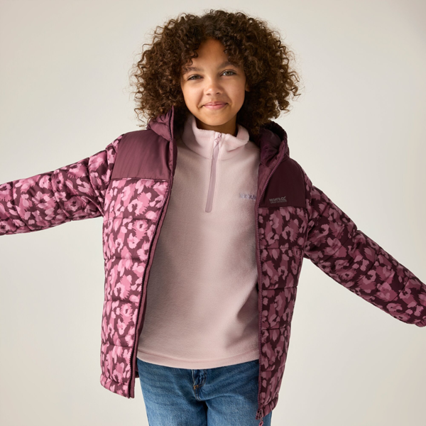 Regatta Kids Lofthouse Leopard Print Padded Jacket - Fig/Violet
