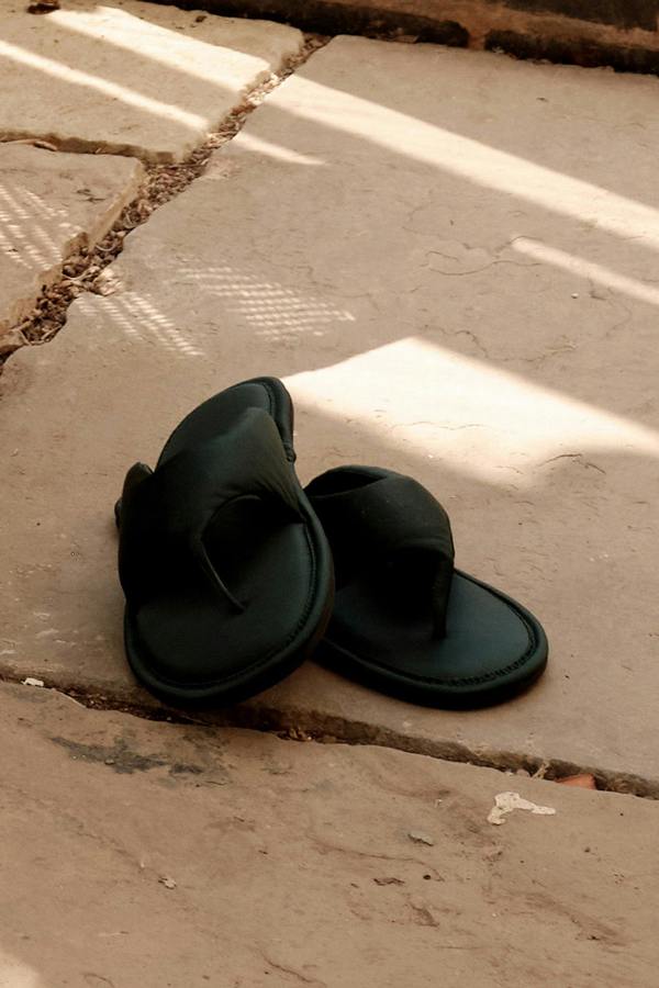 Pretty You London Satin Thong Sandal In Dark Sea Green