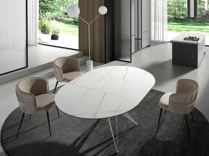 Angel Cerdá Round extendable dining table in porcelain marble and grey steel 1119