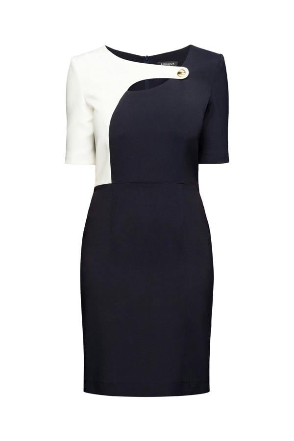 Rumour London Francesca midnight blue dress with keyhole tab neckline and cream silk detail