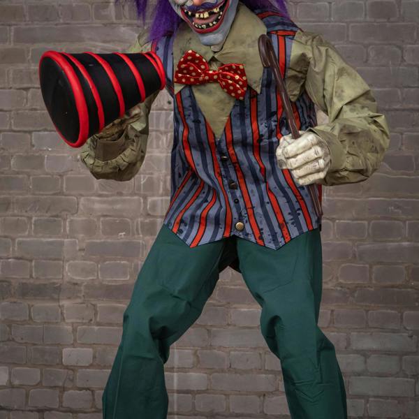 Samuel Alexander 6ft (72 Inch) Tall Servo Carnival Barker Halloween Animatronic with Glowing Digi-Eyes