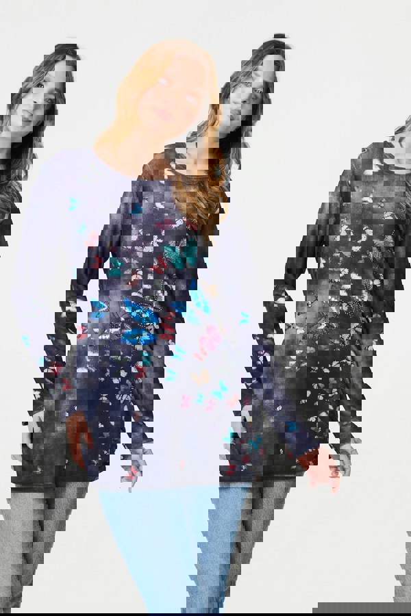 Grey | Butterfly Print Oversized Longline Top
