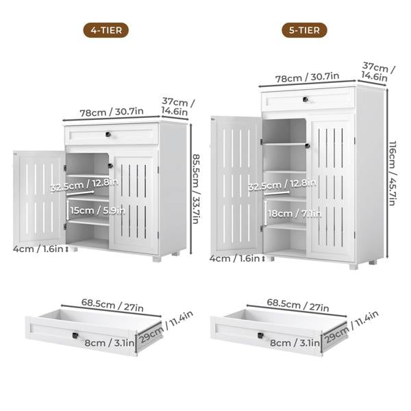 Levede Shoe Cabinet Storage Cupboard Wooden Footwear Stand Rack 2 Doors White