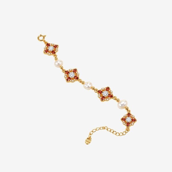 Uchi & Soto Kinmokusei Solid 925 Silver with 18K Gold Vermeil and Pearl Bracelet