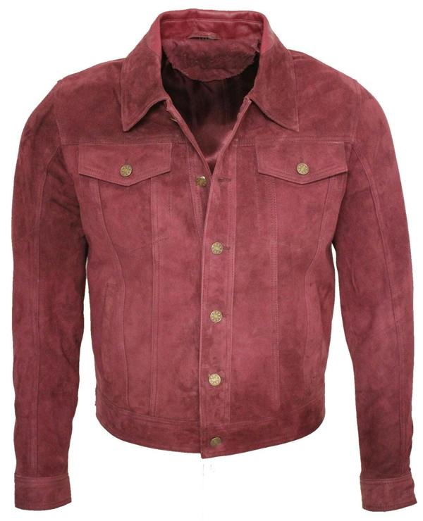 Infinity Leather Mens Trucker Classic Suede Leather Shirt Jeans Jacket