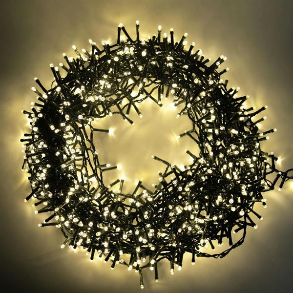 Warm White Compact Christmas String Lights with Green Cable, 8 Effects, Timer and Memory Function, 500 to 2000 LEDs image 1