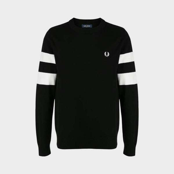 Supplied Fashion Ringer Embroidered Cotton Sweatshirt Black