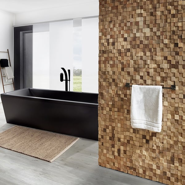 Wallsupply UltraWood Square Recycled Solid Teak Wood Panels, Wall Cladding 3D Interlocking Tiles, 10pcs 0.9m²