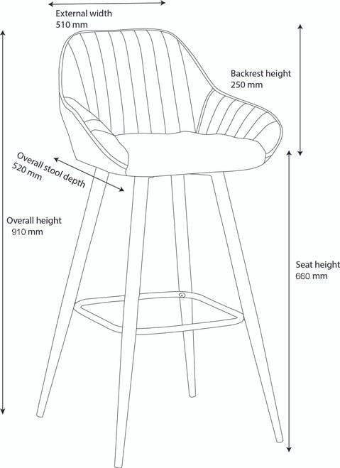 Lamboro Velluto Velvet Mustard Kitchen Bar Stool with Fixed Height