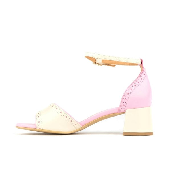 Embassy London Croupier - Pink & White - Women's 2 inch heel ankle strap leather sandal in pastel
