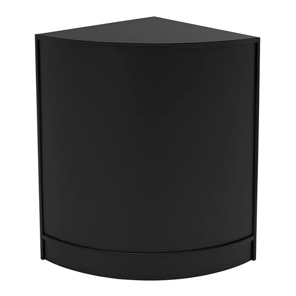 Black LED shop counter set featuring a sleek, modern design with a curved front and smooth matte finish, ideal for retail displays