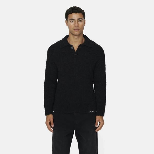 Good For Nothing Black Relaxed Boucle Knitted Polo - Black Image 1