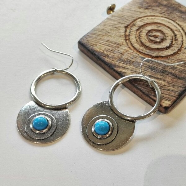 The Colourful Aura Retro Hollow Circle Ethnic Quirky Turquoise Stone Dangle Drop Statement Earring