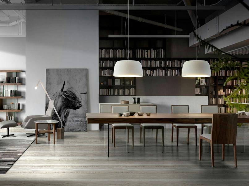 Angel Cerdá Rectangular walnut and tempered glass dining table 1028