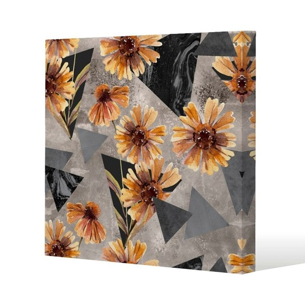 Benjamin Tate Design Geometric floral shapes Slim Style Canvas Print  20x20cm , 15mm Slim Real wood.