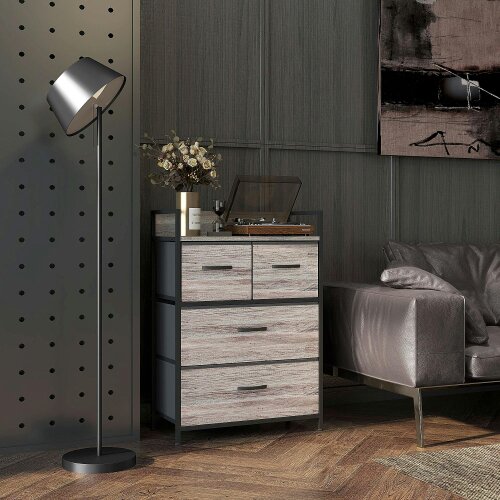 Wyld Haus Doyo Elso Fabric And Wood Grey Wood Effect 4 Drawer Rustic Storage Chest