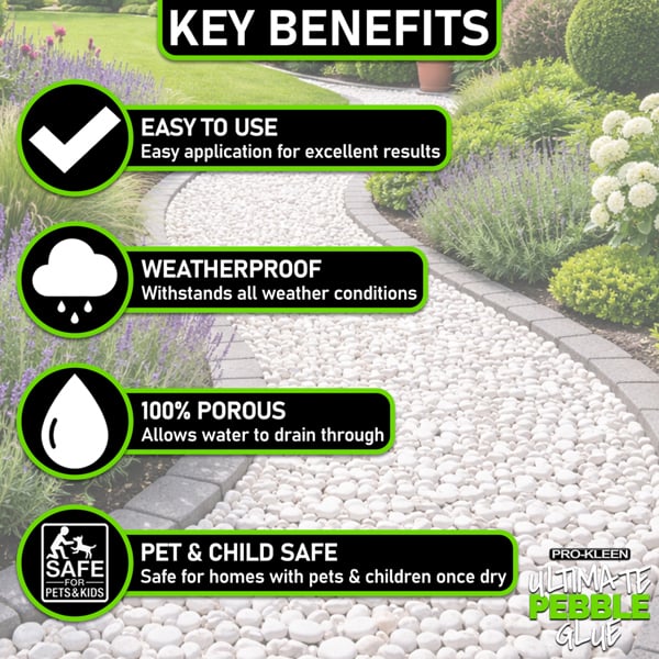 ProKleen Pro-Kleen Ultimate Pebble Glue 10L (Covers 160 ft2) Pebble Glue Binder For Gravel, Stones, Slate & Mulch