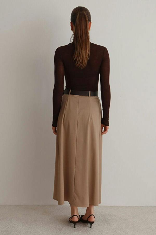 WOVCOR Belted A-line Flared Woven Maxi Long Skirt