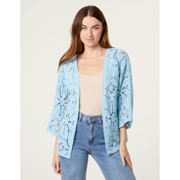 Blue Vanilla Crochet Tie Front Cardigan