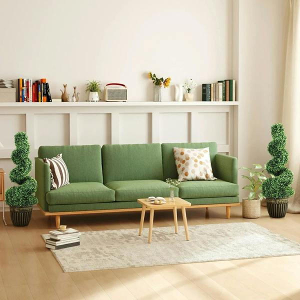 Set of 2 green spiral topiary trees in black ribbed pots for home decor