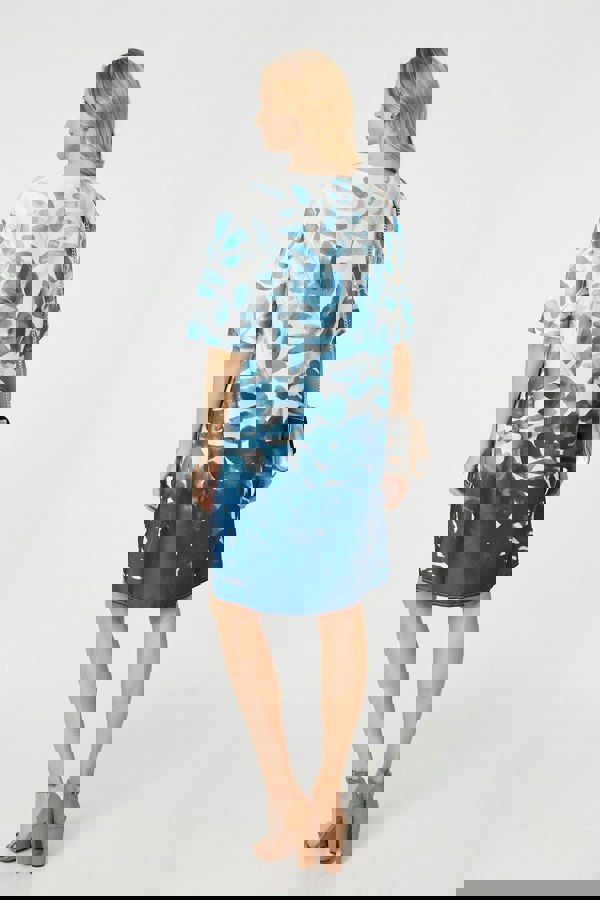 Blue | Leaf Print 3/4 Sleeve Relaxed Shift Dress