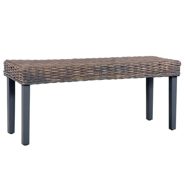 Berkfield Bench 110 cm Grey Natural Kubu Rattan and Solid Mango Wood