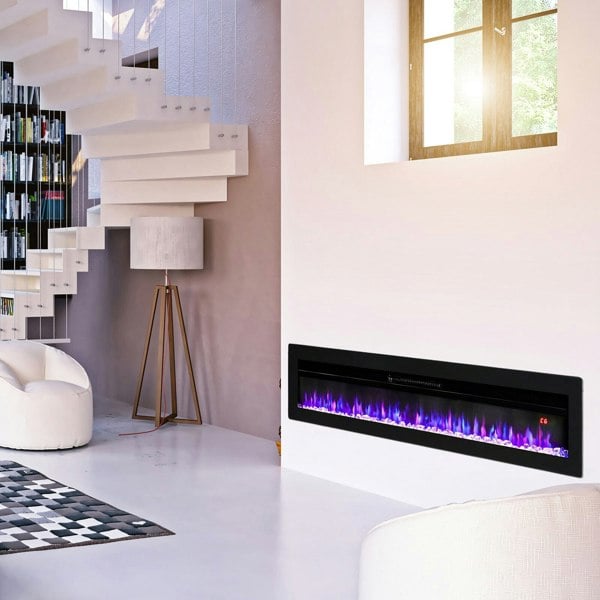 40/50/60 Inch Black/White Electric Fireplace 1800W Wall Mounted Heater With Installation Kit Wall Mounted Fireplaces Living and Home