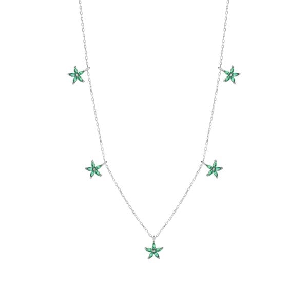 Spero London Green Star Sterling Silver Charm Necklace