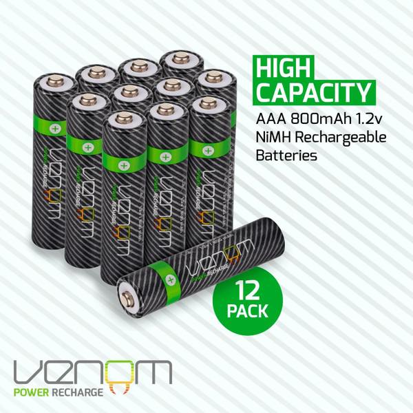 Venom Rechargeable AAA Batteries - High Capacity 800mAh (12-Pack)