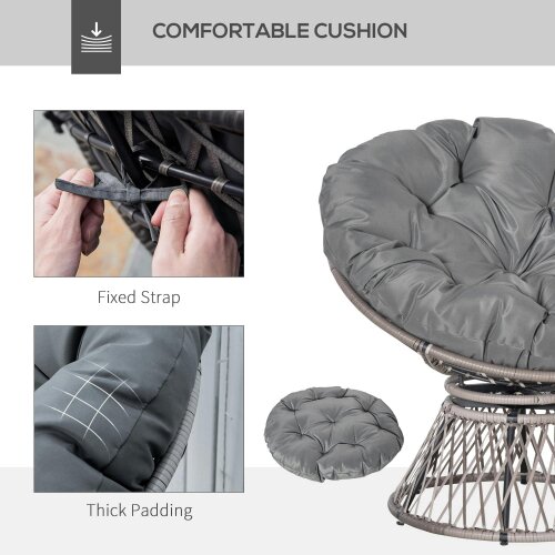 Wyld Haus Rarare Grey Rattan Swivel Papasan Style Moon Chair With Oversized Cushion
