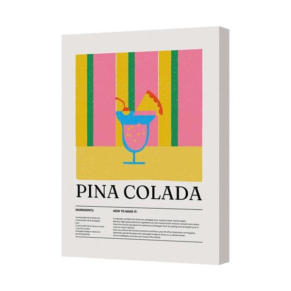 Benjamin Tate Design Pina Colada Canvas Wall Art Print Cocktail Poster Decor