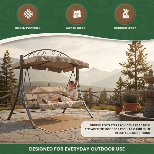 Spare Canopy for Chatsworth Luxury Garden 3 Seater Swing Seat, Beige 180gsm Polyester Replacement Roof Cover