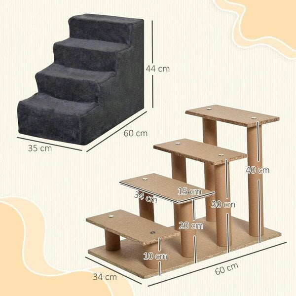 Four-Step Dog Stairs, with Washable Plush Cover, for High Bed Sofa, Dog Stairs for Small Dog and Cat - Dark Grey
