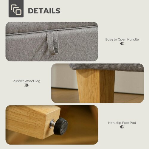Wyld Haus Tonale Linen Light Grey Compact Storage Footstool With Natural Wooden Legs