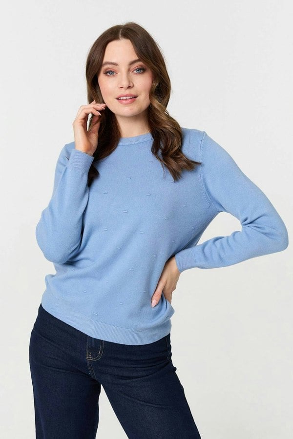 Blue | Textured  Soft Knit Long Sleeve Jumper
