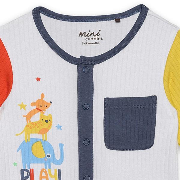Mini Cuddles Baby Boys Play Printed Romper With Contrast Sleeves, Multicolour
