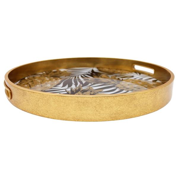 Maison des Cadeaux Round Decorative Gold Tropical Pineapple Serving Candle Drinks Tray