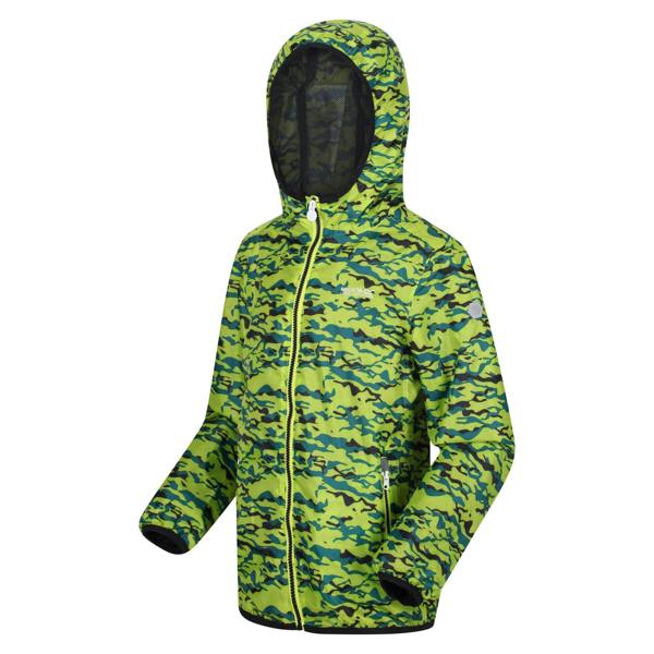 Regatta Childrens/Kids Lever Camo Packaway Waterproof Jacket - Bright Kiwi - 
