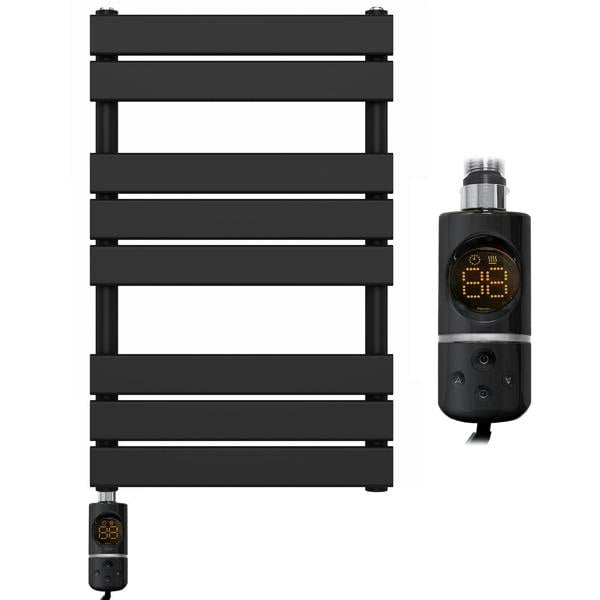 MYHOMEWARE 500 x 800mm Flat Panel Black Pre-filled Electric Heated Towel Rail Radiator Bathroom With AF Thermostatic Pre-filled Element