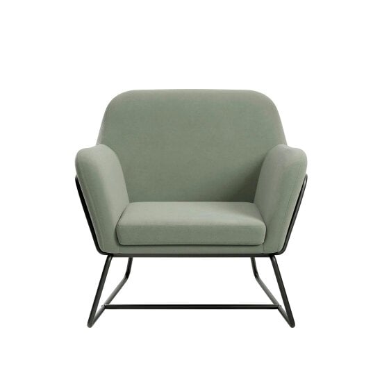 Wyld Haus Marseille Sage Green Velvet Armchair Black Metal Legs