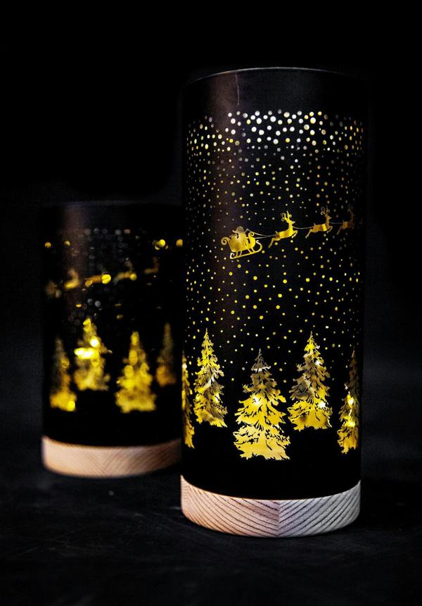 23cm Christmas Decorated Vase Table Light Santa Sleigh Scene Black LED image 3