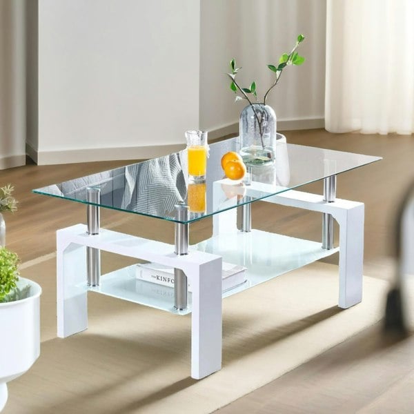 Rafaelo Mobilia 2 Tier Glass Coffee Table White