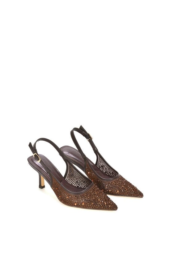 XY LONDON Diamante Slingback Court Shoes With Low Kitten Heel