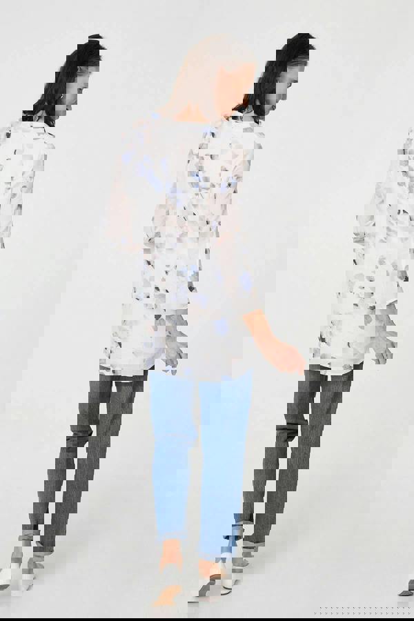 White | Printed 3/4 Sleeve Relaxed Blouse Top