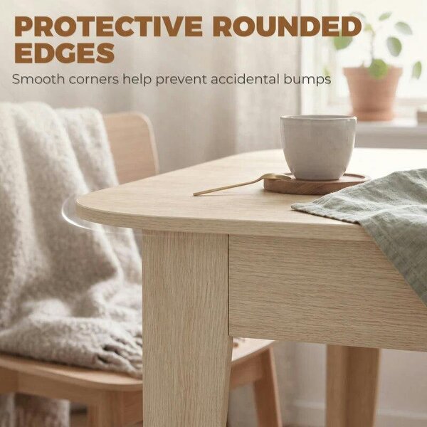Extendable Oval Dining Table for 4-6, Modern Expandable Kitchen Table, Round Edges, Oak