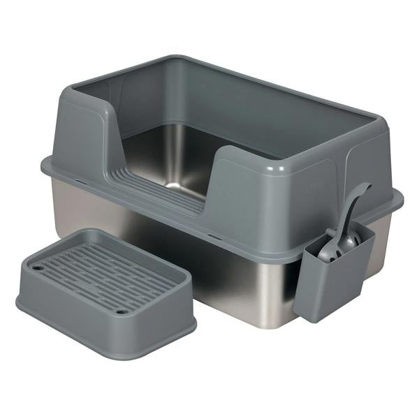 Skylos Stainless Steel Cat Litter Box High Sided Litter Tray with Scoop Pedal