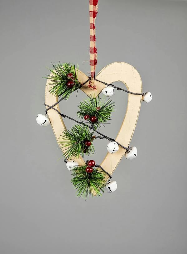 30 cm Wooden Hanging Decoration Heart Shape Cream for Christmas and Seasonal Displays image 1